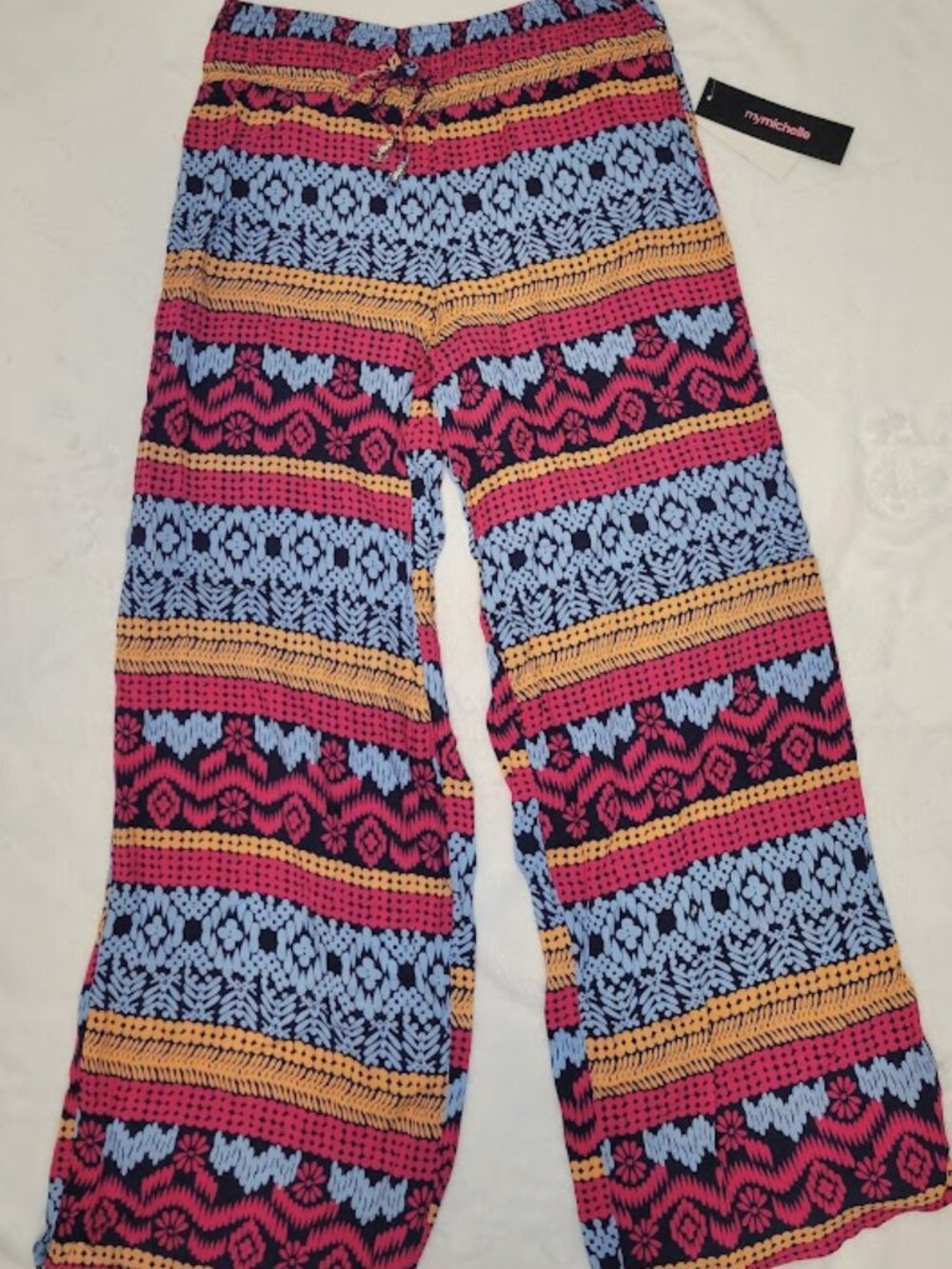 My Michelle Girls XL Boho Wide Leg Pants NWT 100% Rayon Pull-On Colorful